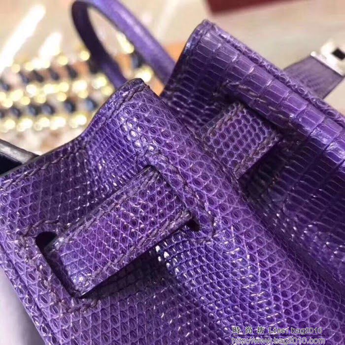 HERMES愛馬仕 鉑金包 Birkin 25cm 蜥蜴 Lizard leather 夢幻紫 銀扣 蠟線手縫 時尚手提包  Ama1148